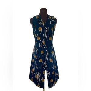 BITTE KAI Black Gold White Geometrical Zip Up Front Sleeveless Dress Med…